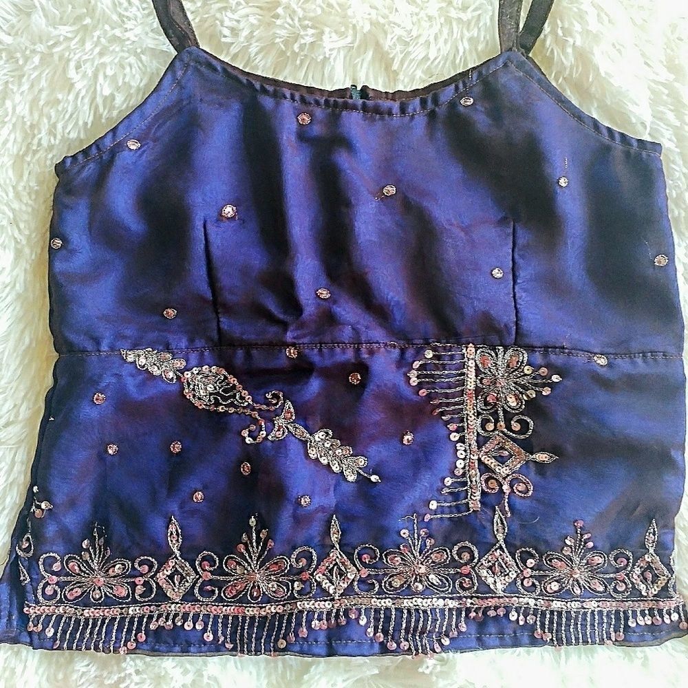 Purple Silk Beaded Camisole Top NEW & VINTAGE